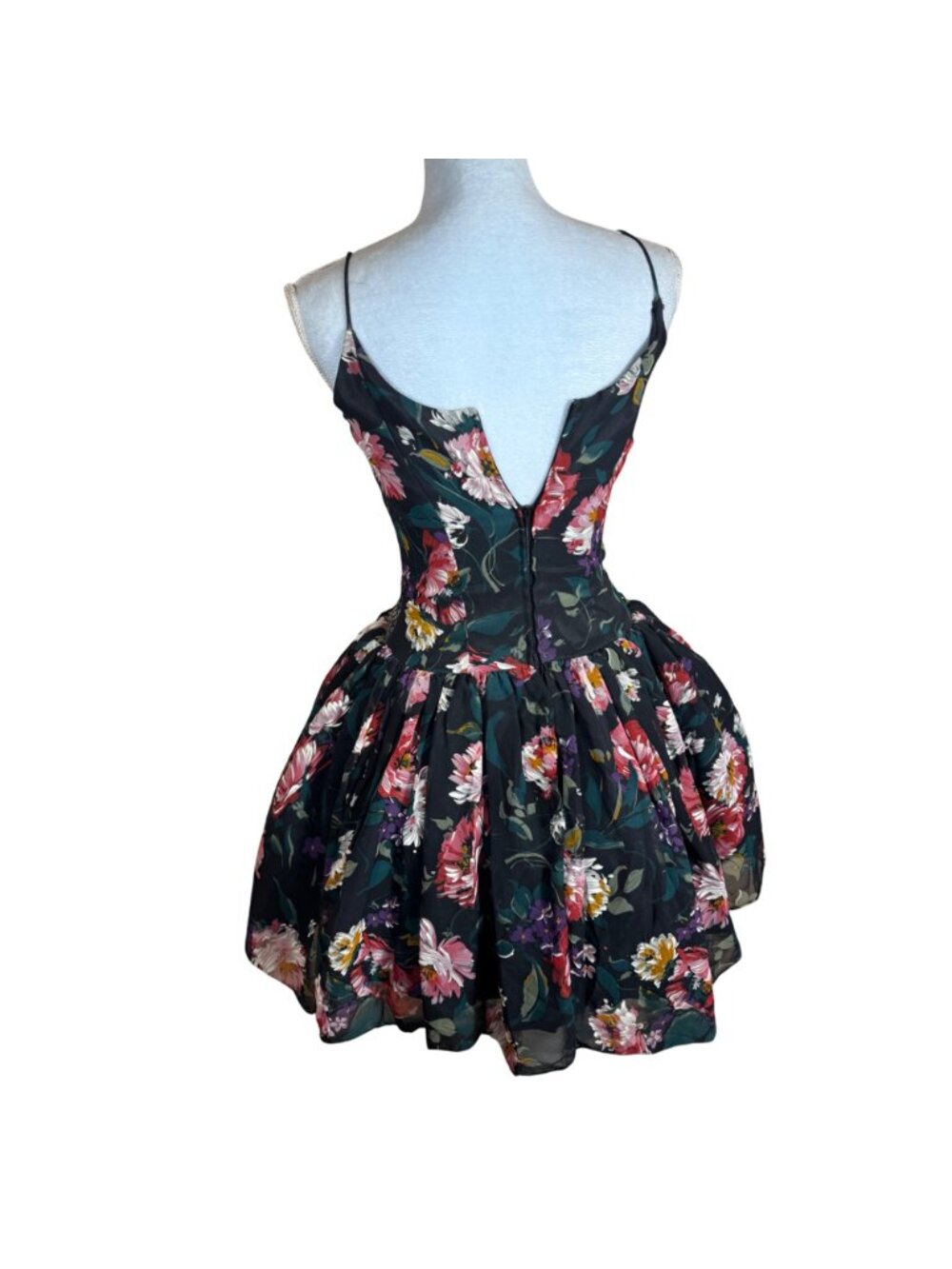 Vintage 80s Floral Sequin Party Dress Spaghetti Straps Fit & Flare - Picture 6 of 10